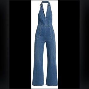 Free People We the Sweet Thing Jumpsuit Denim Wide Leg Low Cut Large